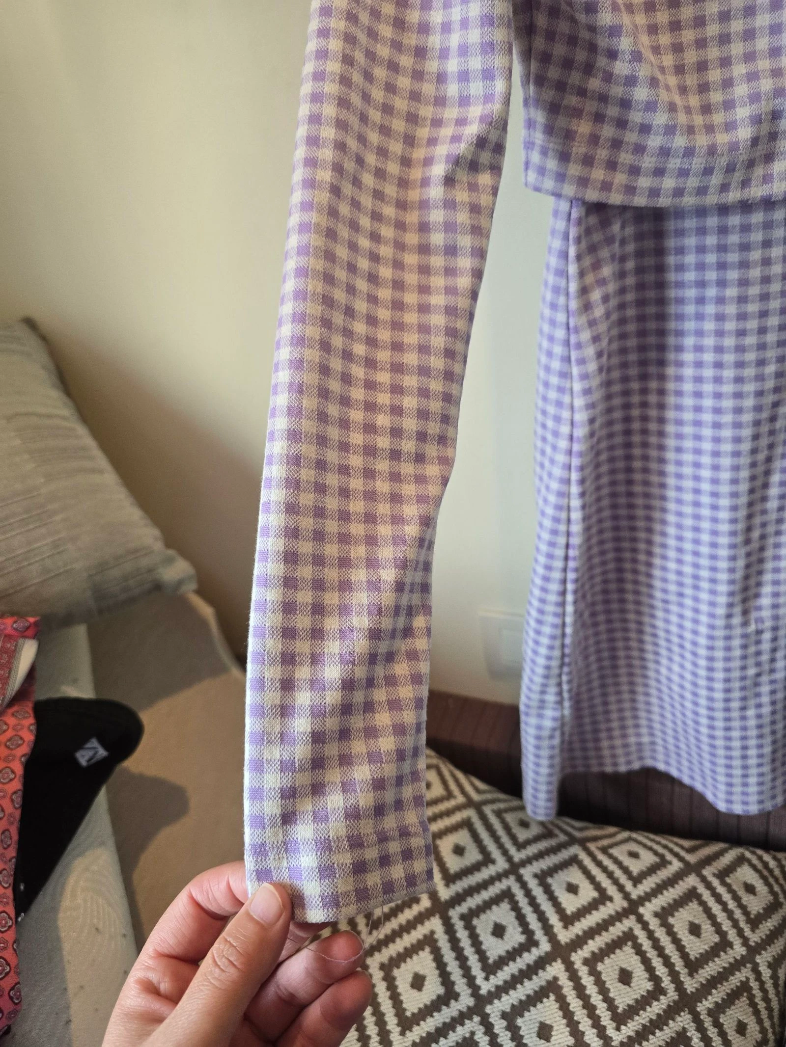 Conjunto de vestido e jaqueta de xadrez vichy lilás e branco de Stradivarius - Novo! – photo 4